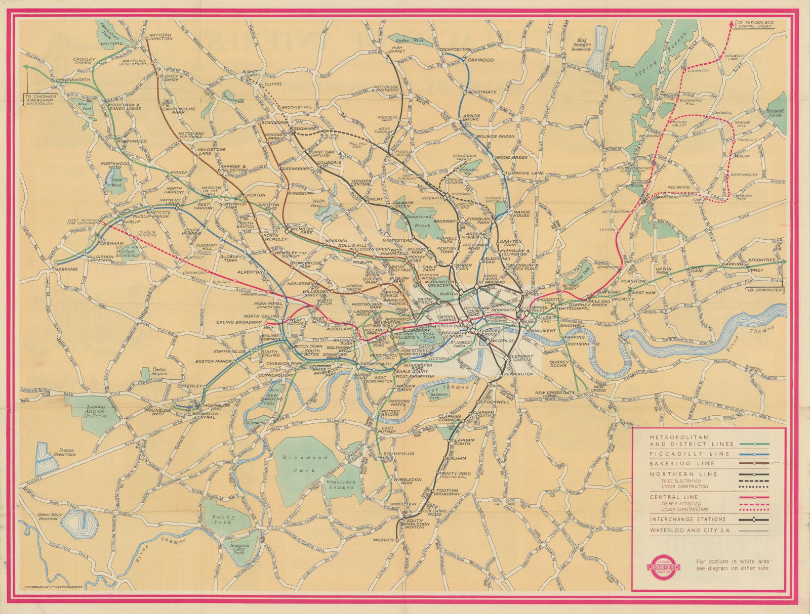 London Transport Underground map and some places of interest. #1 1947 old